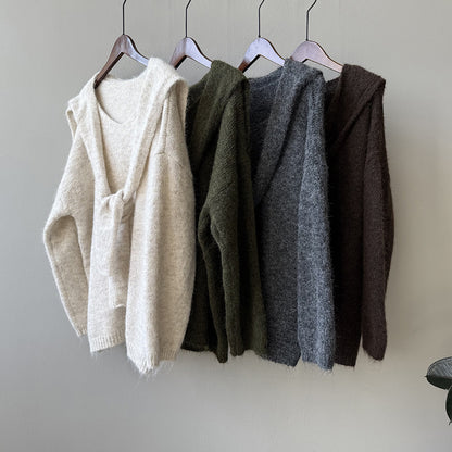 【Y25805】 實拍溫柔軟糯V領毛衣+針織披肩(含羊毛3％）251023