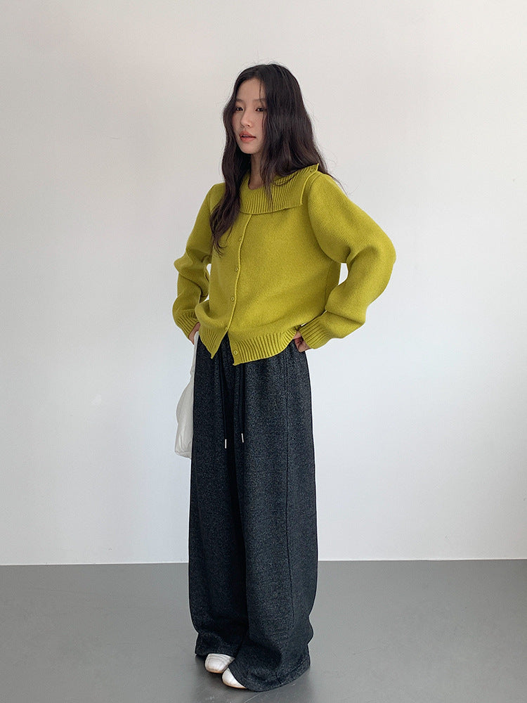 【LD11002】實拍秋冬法式設計感斜領針織毛衣外套251110