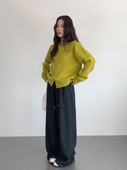 【LD11002】實拍秋冬法式設計感斜領針織毛衣外套251110