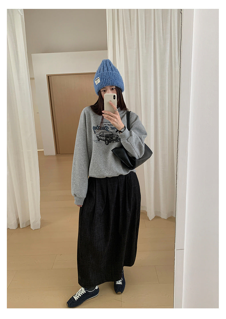 【H573】實拍美式汽車印花寬鬆圓領衛衣251021