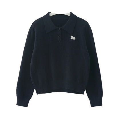 【H564】實拍貓咪刺繡Polo針織衫251021