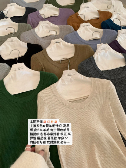 【L01239】實拍秋冬極簡坑條顯瘦針織衫(含羊毛6%) 250923