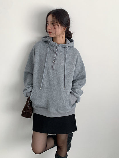 【LD11064】實拍慵懶灰色加絨加厚連帽寬鬆衞衣251209