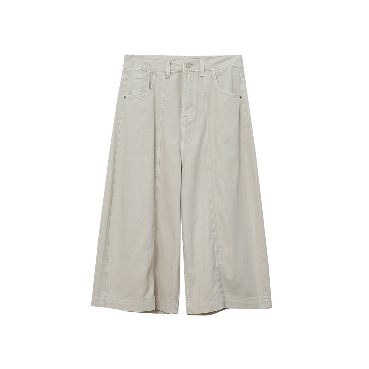 【LD11373】美式S~XL復古百搭👖水洗棉分割設計高腰顯瘦牛仔七分寬褲260630