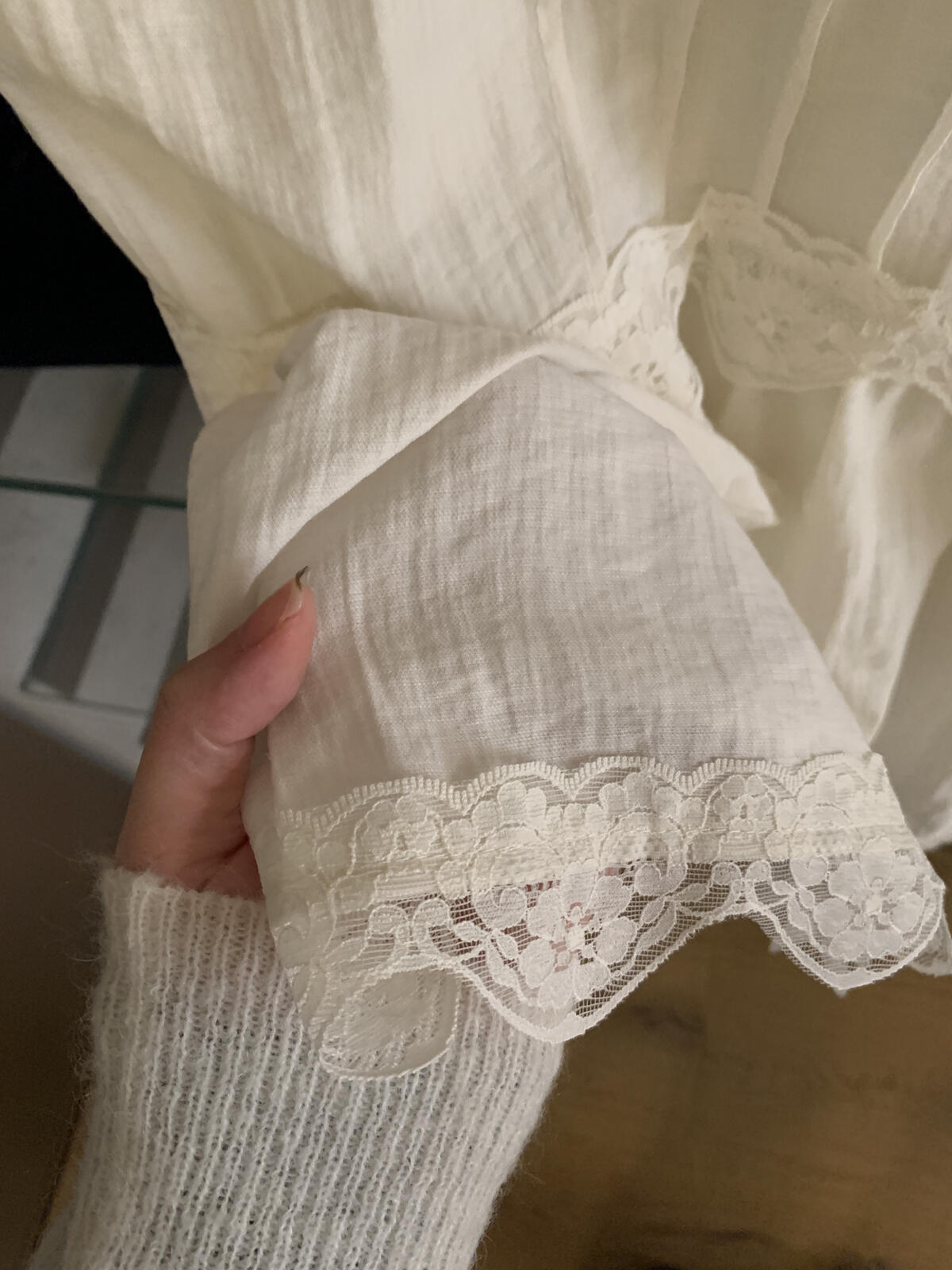 【LR70960】實拍imiss修身顯瘦！氣質蕾絲花邊V領棉麻洋裝260305