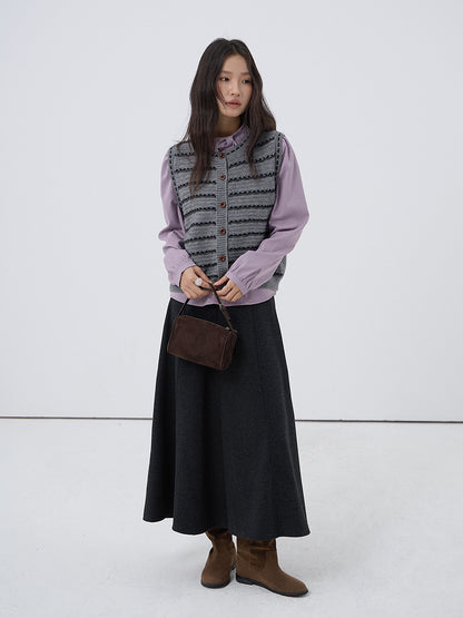 【LD3278】實拍小圓領長袖襯衫+條紋針織背心（分開下單）251103