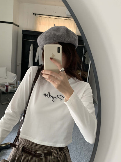 【H5482】實拍磨毛舒適質感刺繡長袖T恤251109