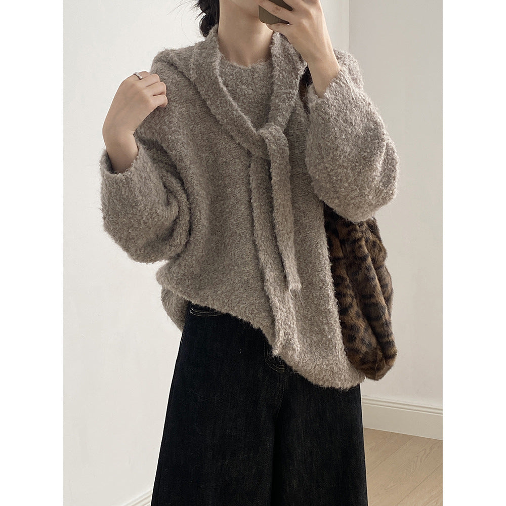 【YK259】實拍冬季慵懒奶呼呼針織毛衣+可拆卸披肩帽子(羊毛12%)251113