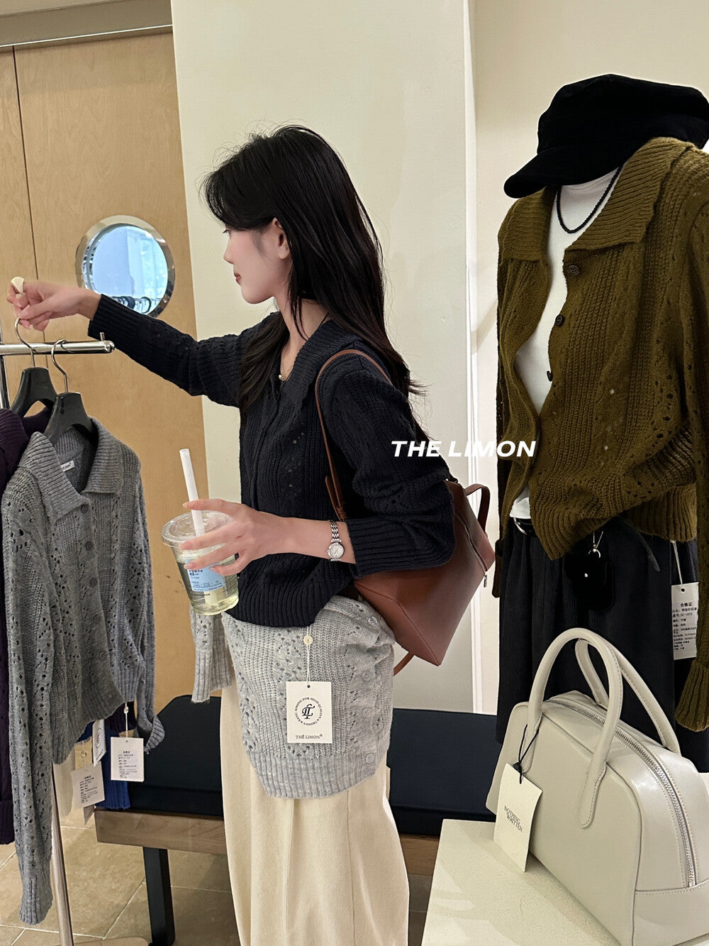 【LSC1072】檸檬簍空polo領針織開衫251117