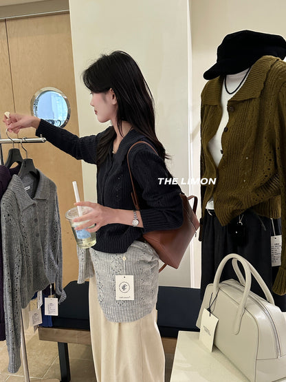 【LSC1072】檸檬簍空polo領針織開衫251117