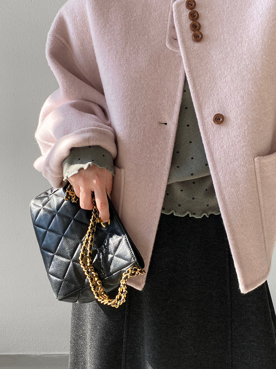 【cimz8538】實拍超美香芋色廓形厚款雙面羊毛外套大衣（羊毛100)251120