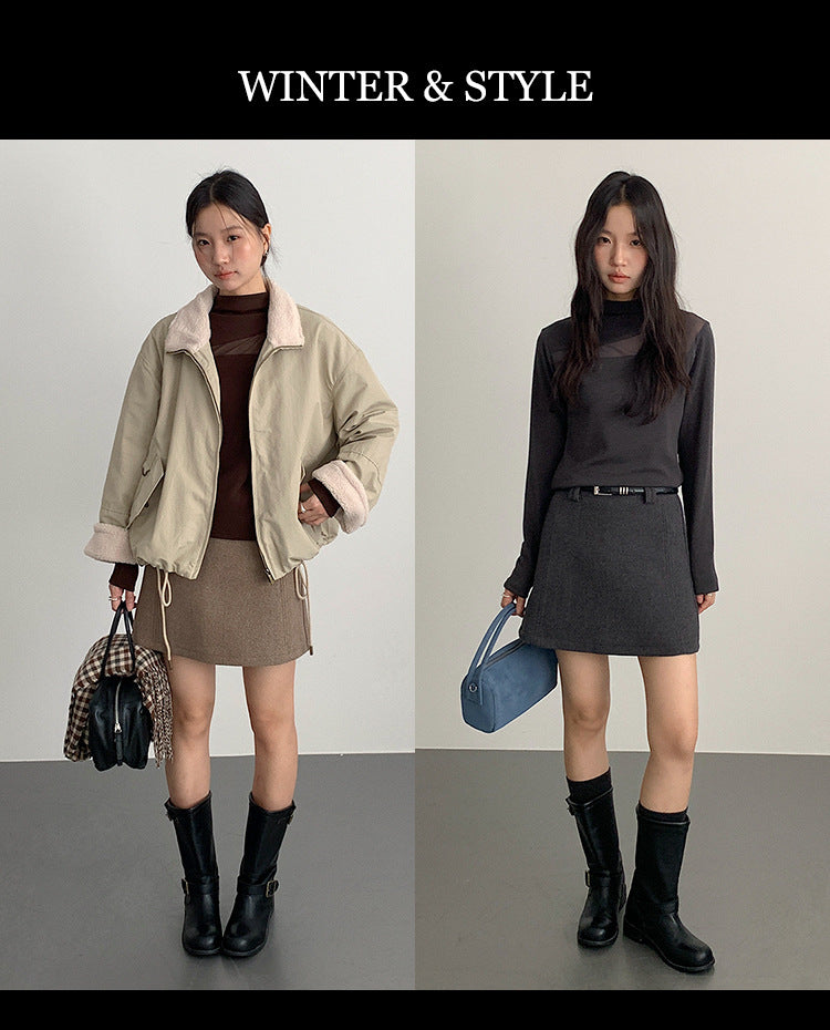 【LD11032】實拍S~XL羊毛絨超瘦高腰A字裙羊毛10%(內有安全褲+皮帶）251124