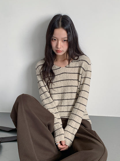 【LD11022】實拍肌理感寬鬆條紋針織衫251110