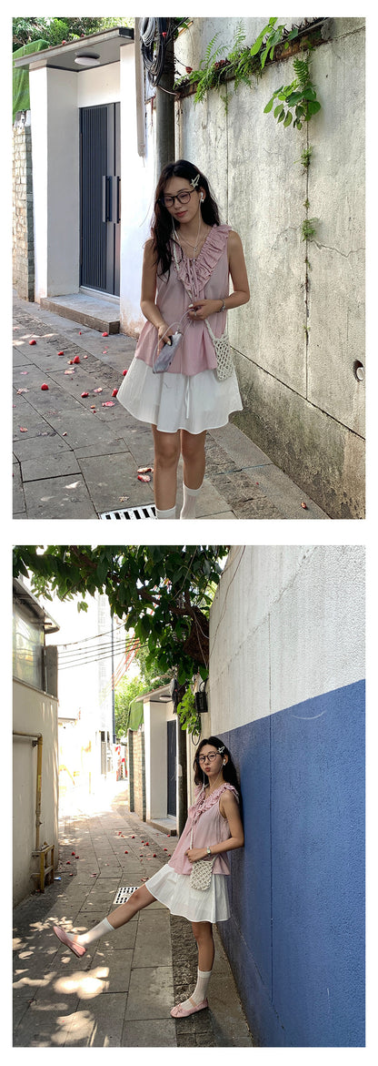 【H5374】實拍夏季清新簡約高腰裙（內含安全褲）250715