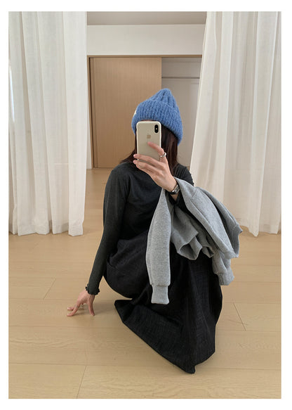 【H561】實拍秋冬簡約鬆緊腰後開叉裙251021