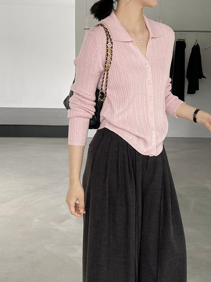 【cim6901】實拍慵懶紙片人polo領針織衫251030