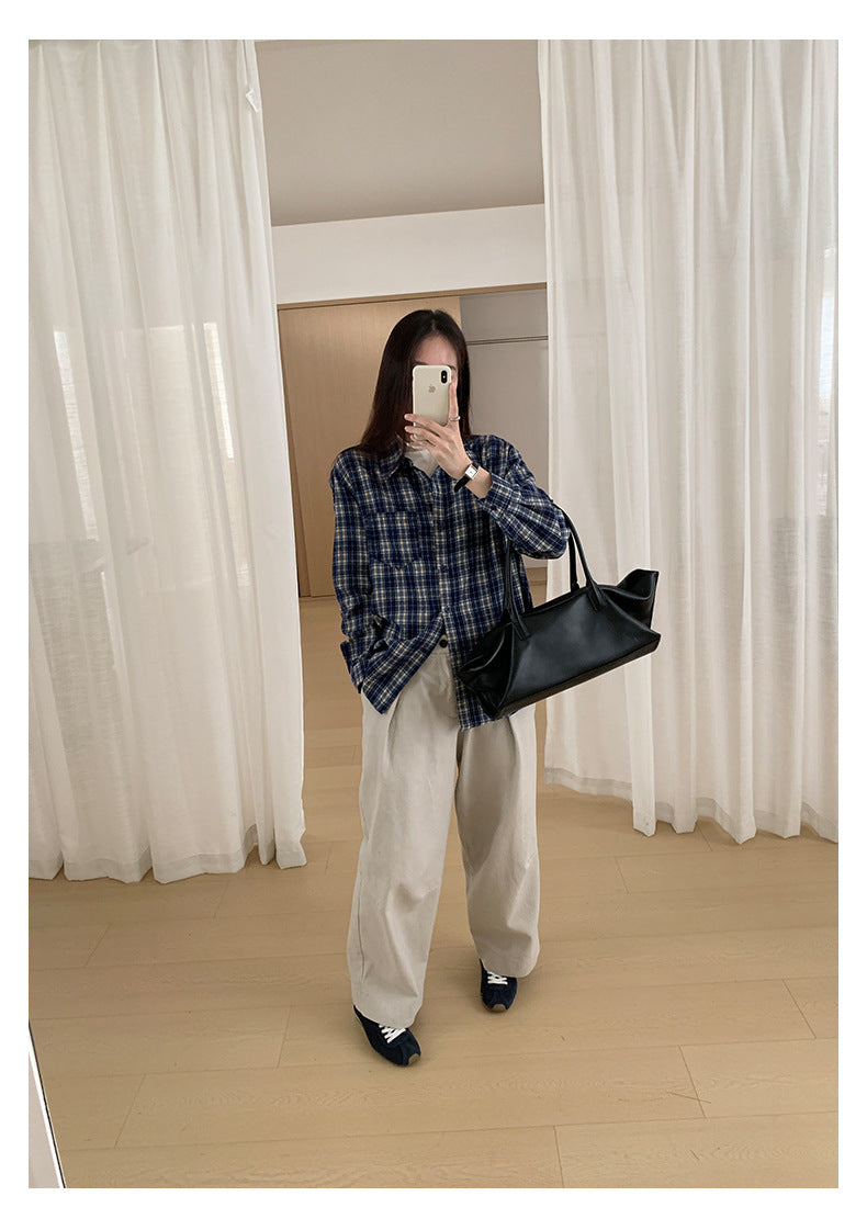 【H570】實拍復古寬鬆毛呢格子襯衫外套251021