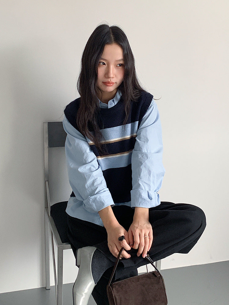 【LD11014】實拍學院感條紋圓領針織毛衣251110