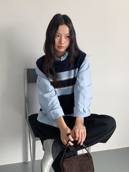 【LD11014】實拍學院感條紋圓領針織毛衣251110