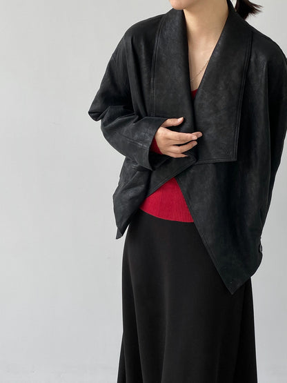 【cimz2030】 復古率性・氣質翻領PU短版皮衣夾克260924