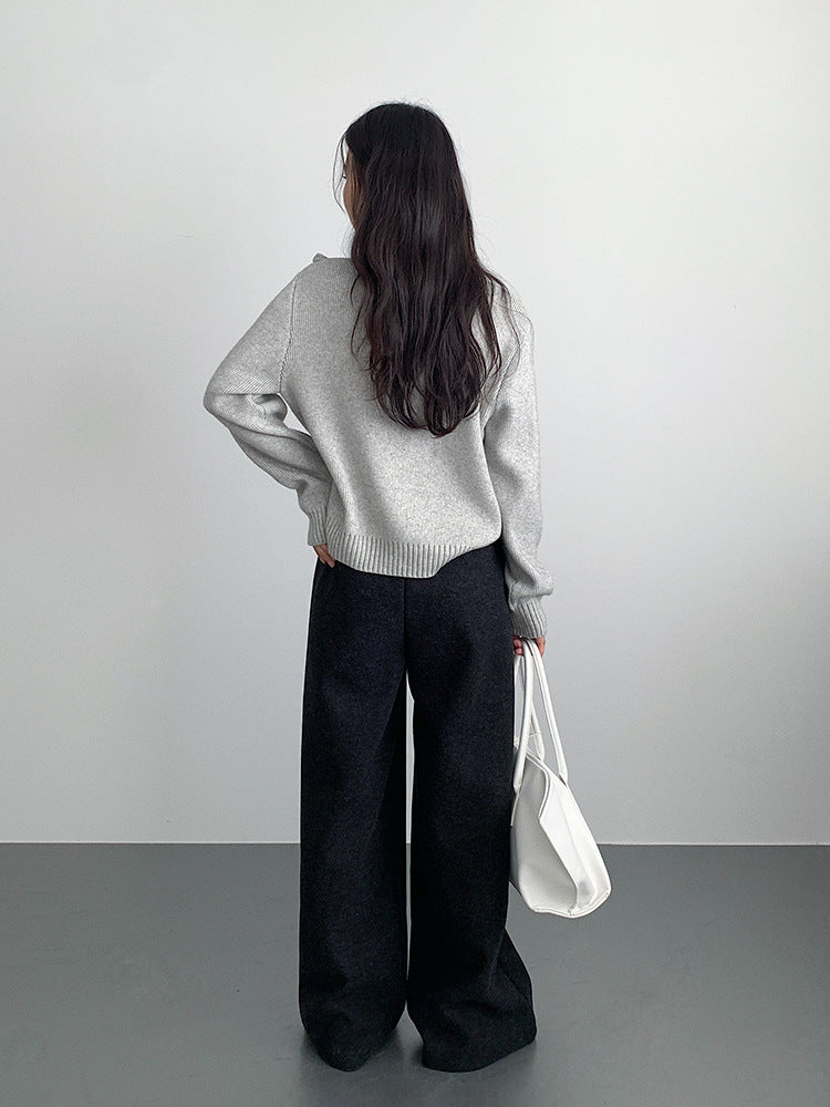 【LD11002】實拍秋冬法式設計感斜領針織毛衣外套251110