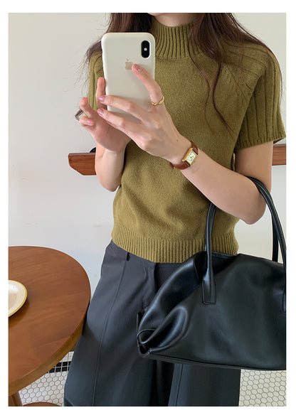 【H5516】實拍高領氣質短袖針織衫251125