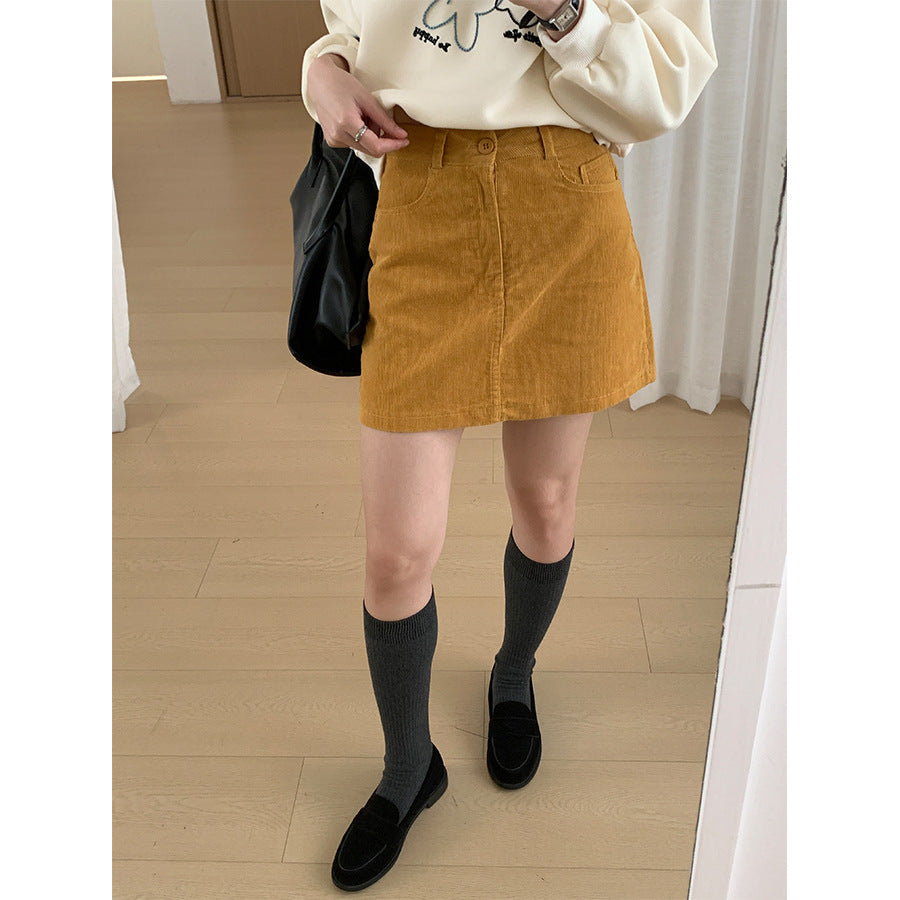 【H562】實拍秋冬S~XL必備復古高腰燈芯絨A字裙251021