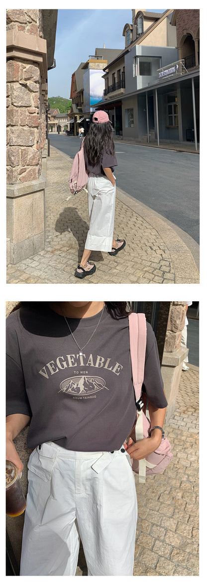 【H5203】實拍夏天美式印花棉質寬鬆圓領短袖T恤250422