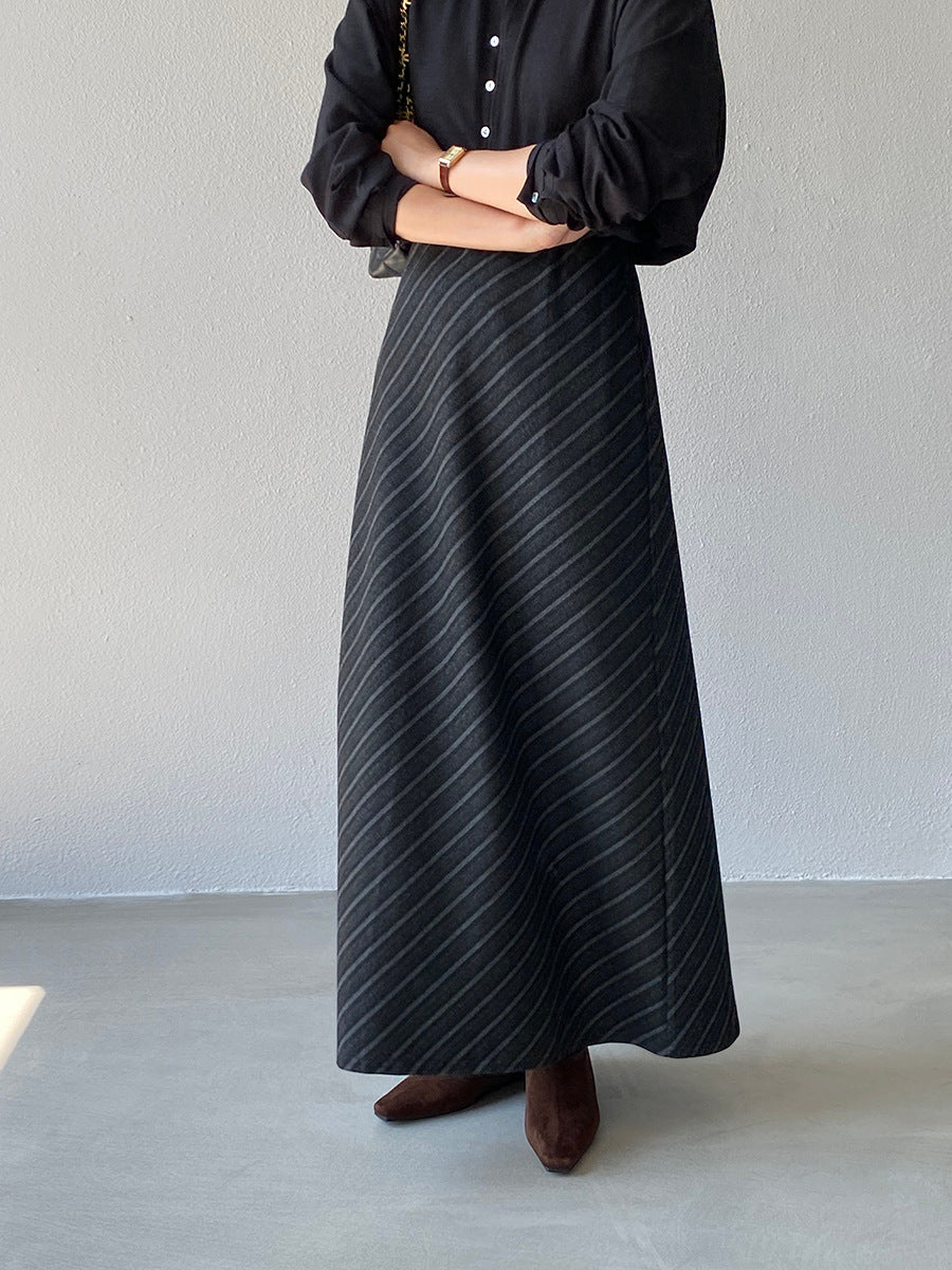 【cim2217】實拍時髦氣質斜紋高腰中長裙251030