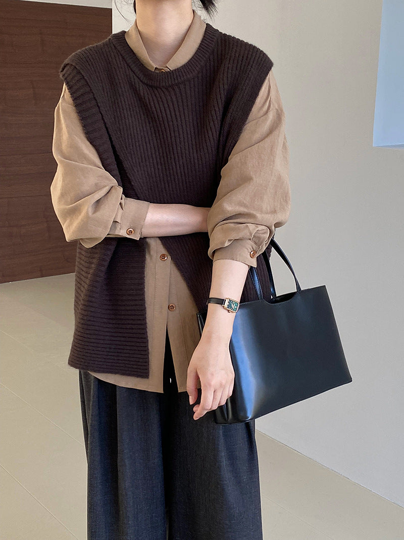 【cim8979】實拍秋冬設計師款不規則寬鬆針織馬甲251030