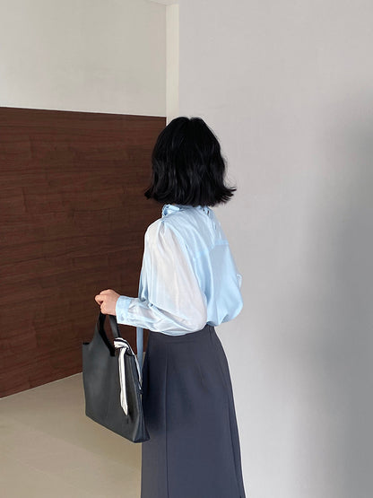 【cimz1186】韓系知性通勤🤍質感蝴蝶結飄帶天絲半高領長袖襯衫260319