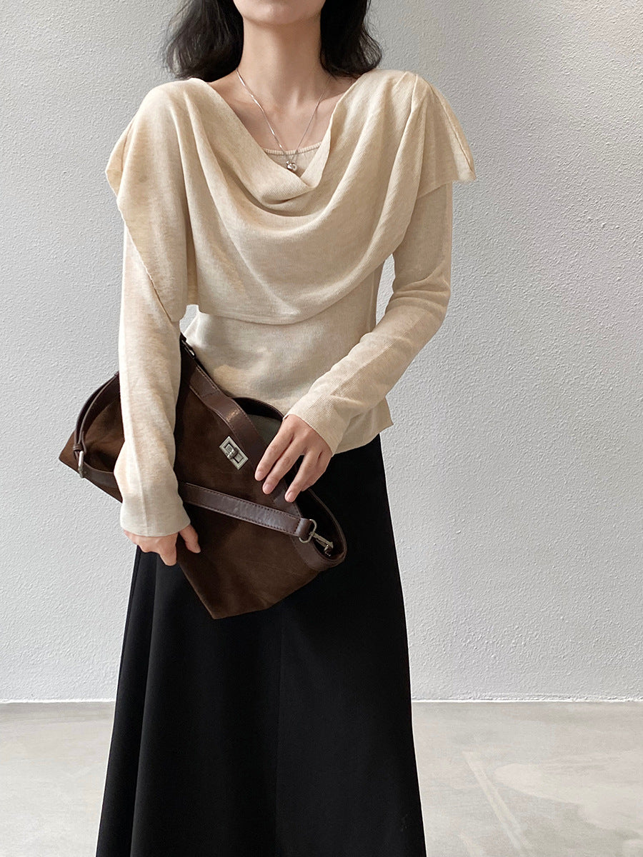 【cim396】實拍慵懶蕩領假2件披肩針織毛衣251030