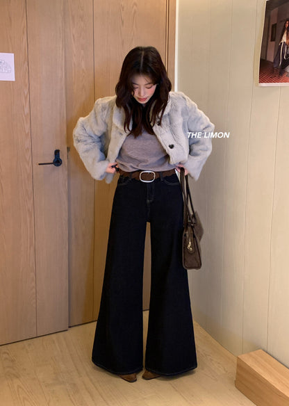 【L2651】實拍檸檬秋冬復古加厚顯瘦直筒微喇牛仔褲＋腰帶251117