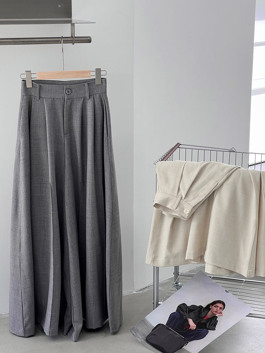 【cim1653】實拍秋日必備高腰壓褶大擺西裝褲251030