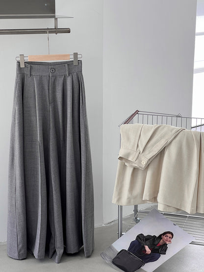 【cim1653】實拍秋日必備高腰壓褶大擺西裝褲251030