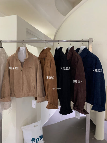【L9150】實拍檸檬復古寬鬆羊津絨工裝長袖短外套251117