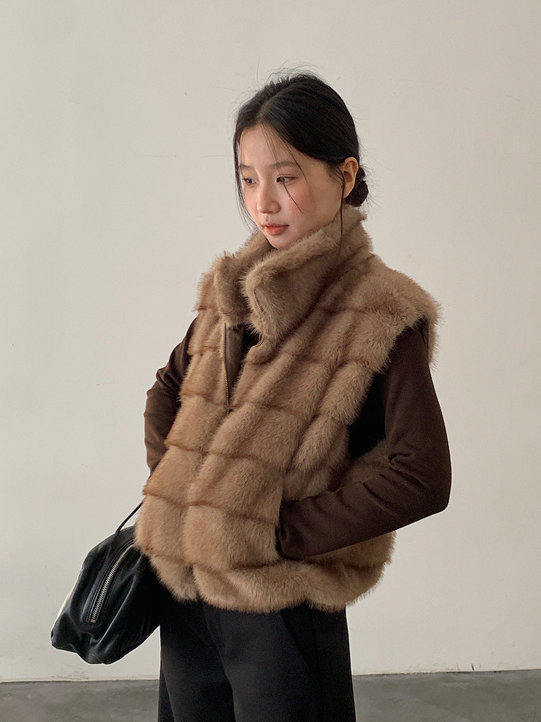 【LD11042】實拍皮毛一體立領拉鍊背心外套251202