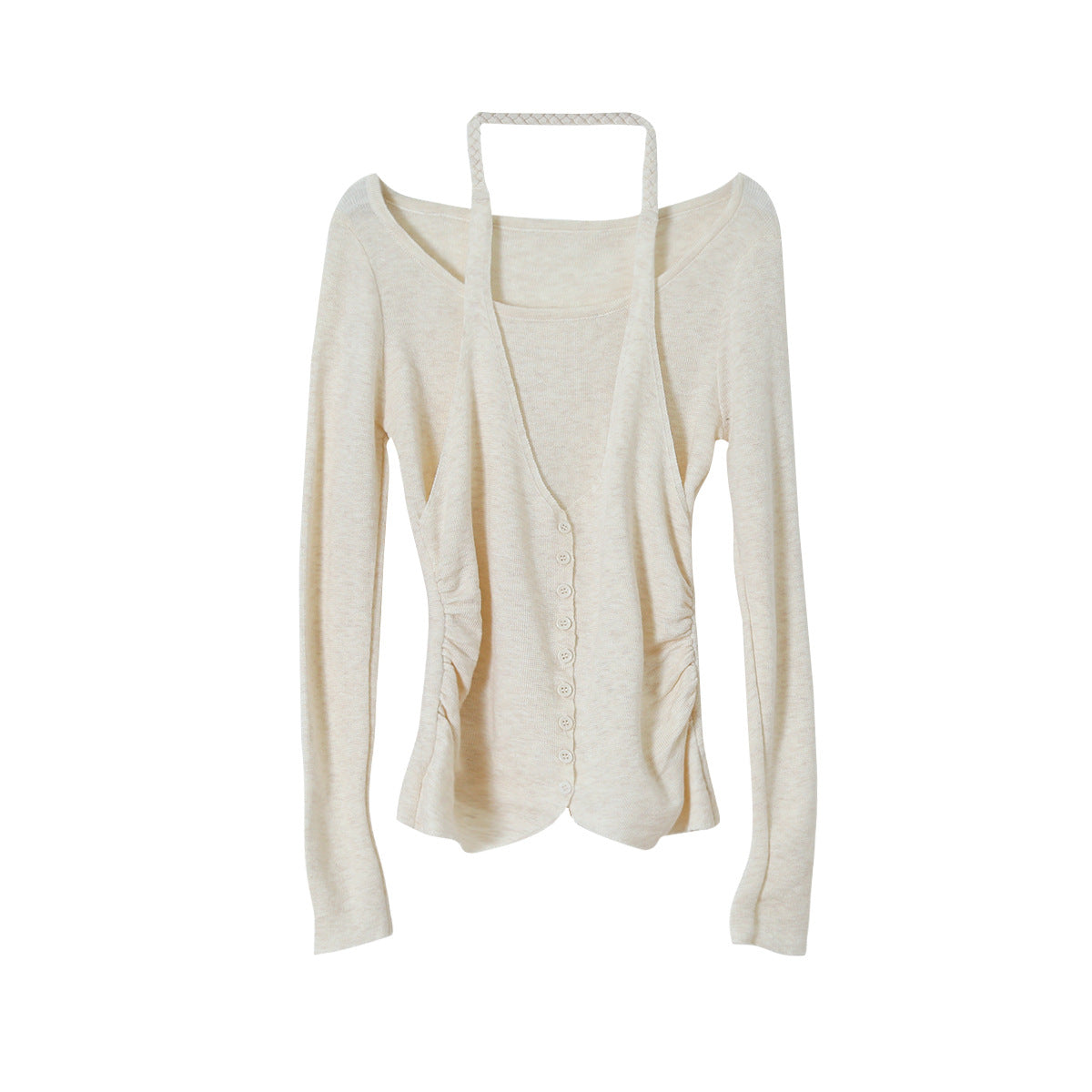 【LD11170】實拍韓系純慾微性感✨淡紫掛脖假兩件收腰顯瘦長袖針織衫260317