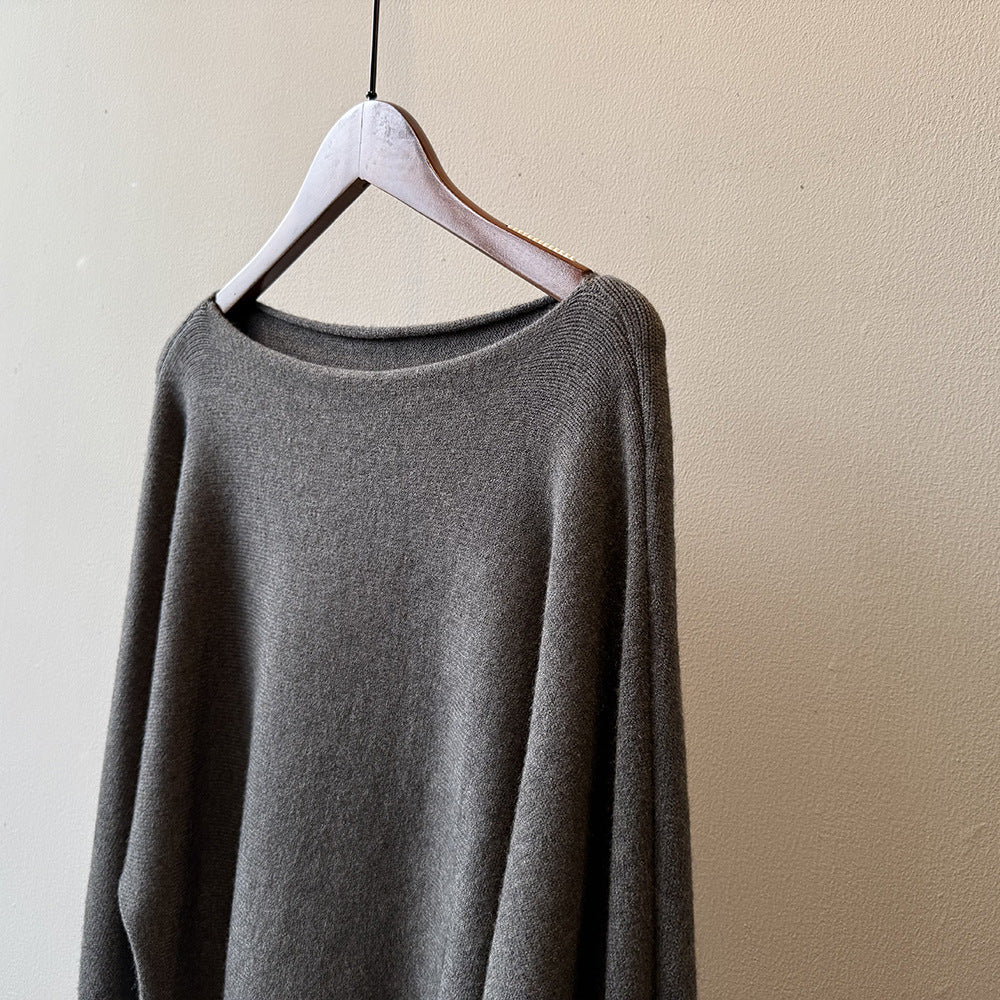 【YP2081】 實拍一字領斜肩慵懶針織毛衣251023