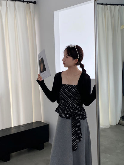 【cimzY762】實拍軟軟香香純慾風🎀碎花細肩帶上衣+長袖針織小外套兩件套260409