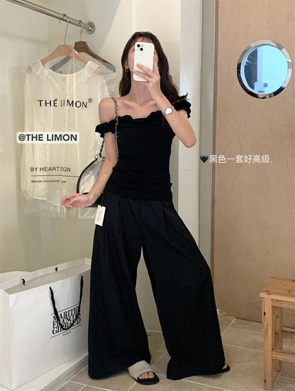 【L8633】實拍檸檬家夏季一字領抽繩修身上衣250519