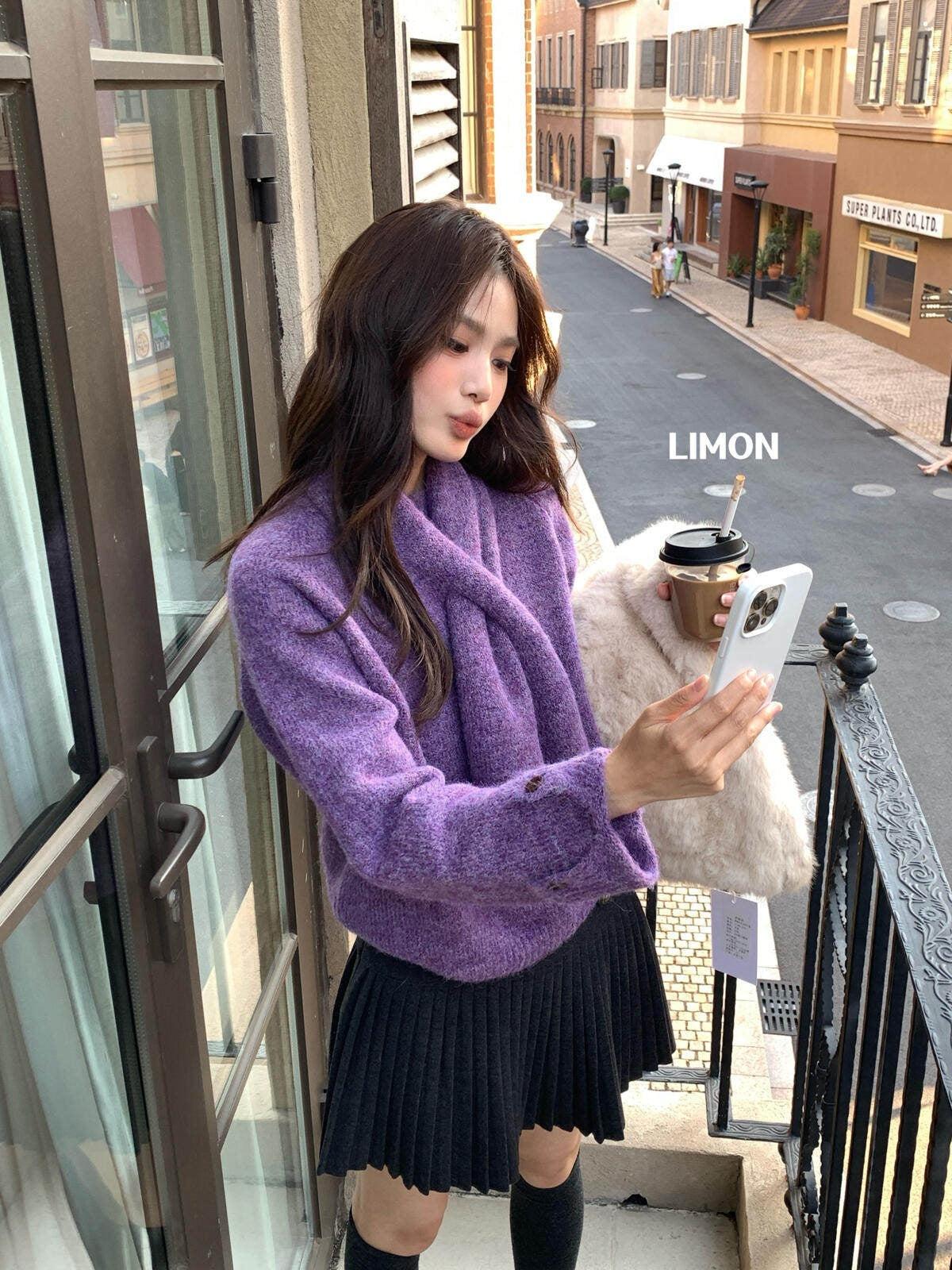 【LD8279】檸檬家韓系慵懶羊毛8%・寬鬆圓領設計感袖口毛衣（附圍巾）261020
