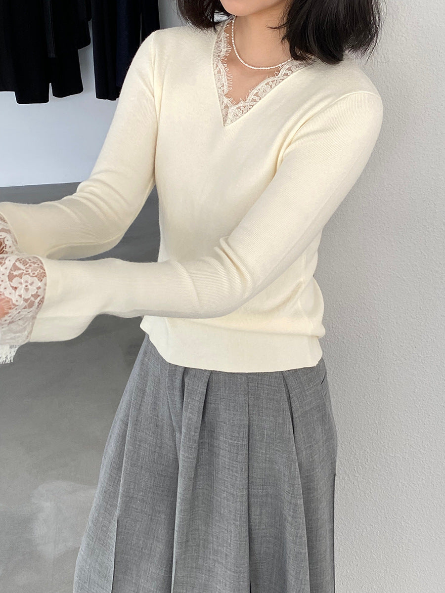 【cimz8833】實拍精緻蕾絲長袖針織衫251120