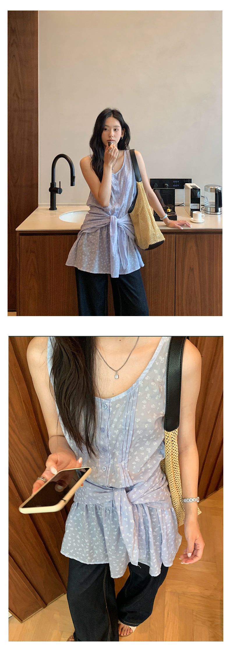 【H5198】實拍夏季優雅碎花繫帶舒適洋裝250422
