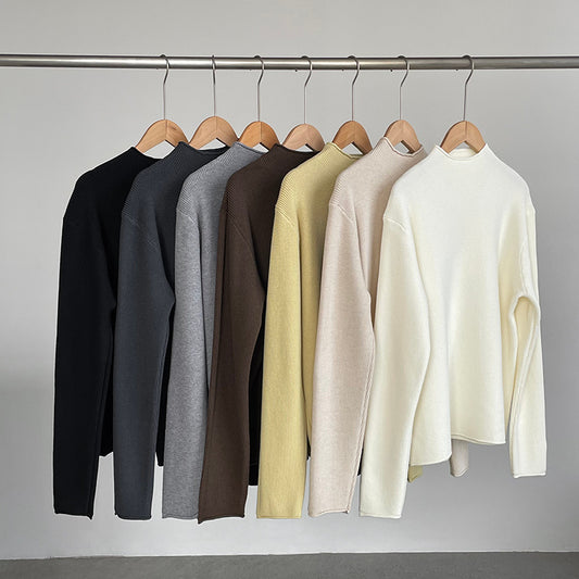 【cimYL713】實拍加厚捲邊半高領保暖針織衫251201