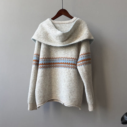 【YP6106】 實拍費爾島提花針織外套＋圍巾(含羊毛3%) 251023