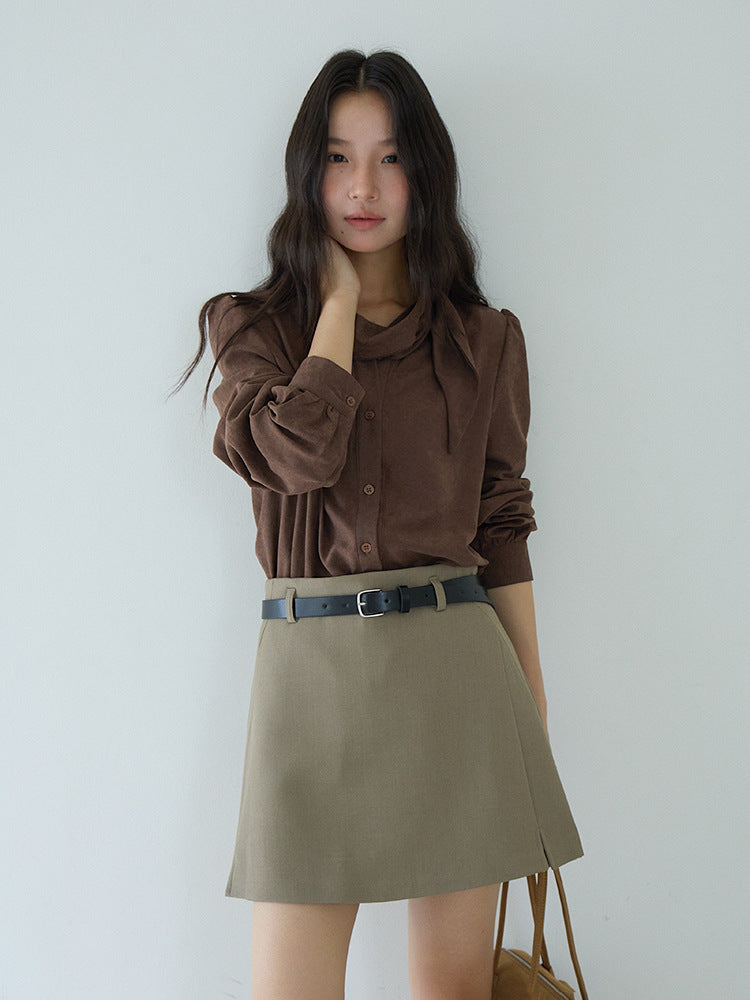 【LD3194】實拍秋冬個性立領飄帶襯衫251110