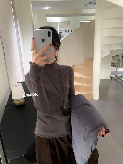 【LDF006】檸檬家親膚絨木耳邊半高領長袖針織衫251117