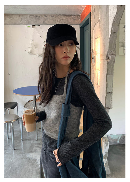 【H5393】實拍韓系簡約長袖針織衫＋休閒針織背心250902