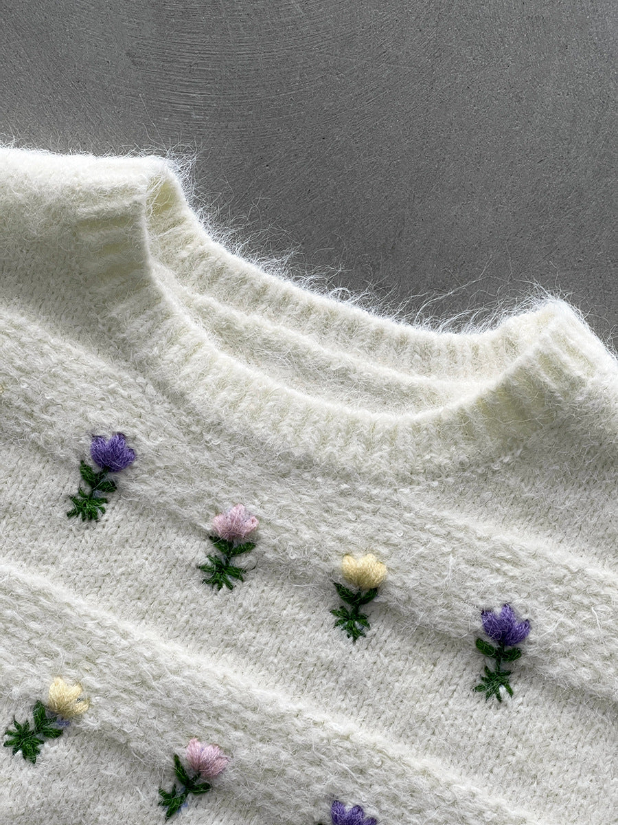 【cimz1377】實拍清新高級刺繡小花羊毛針織毛衣251128